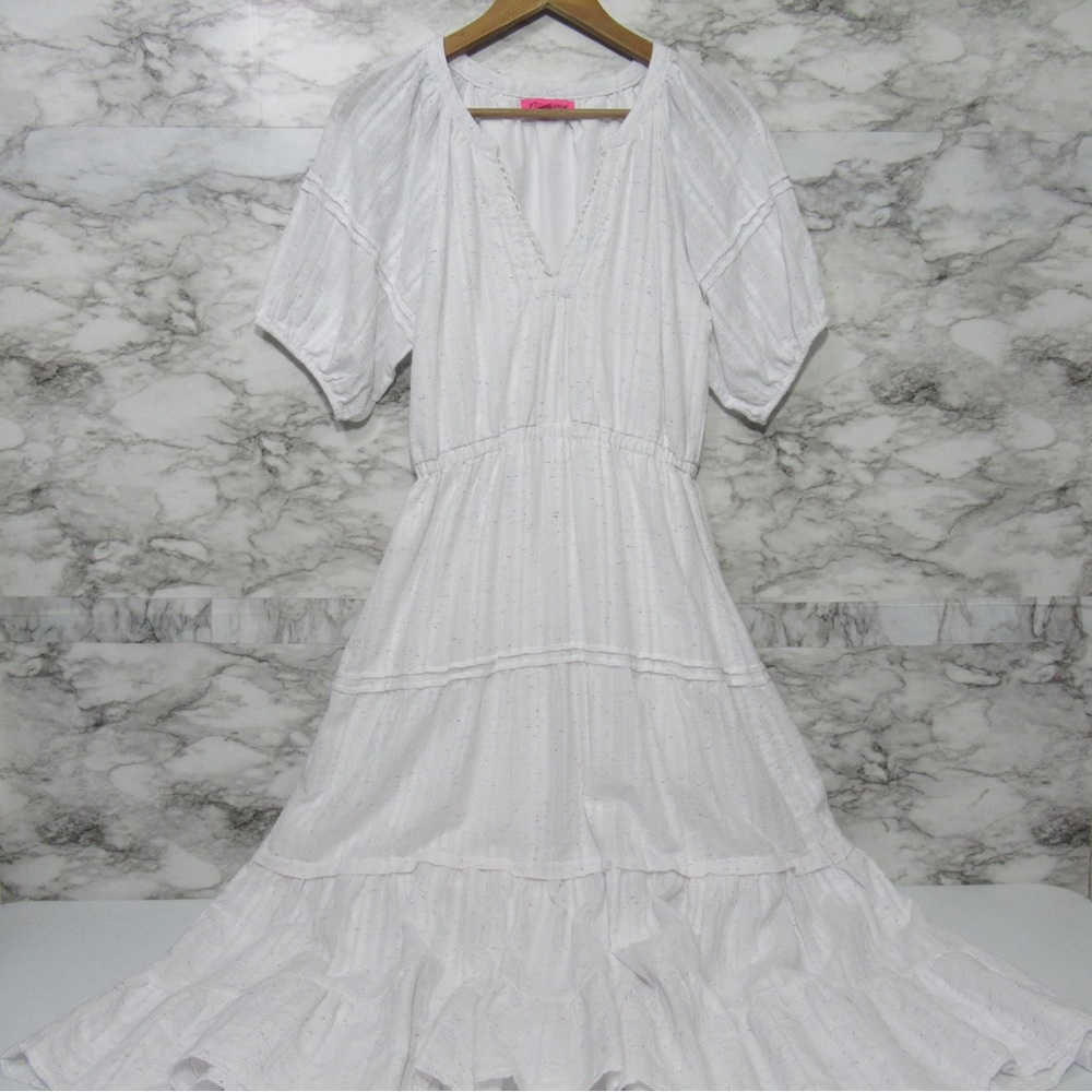 Betsey Johnson Tiered White Multicolor Specks Maxi Dress Size Medium